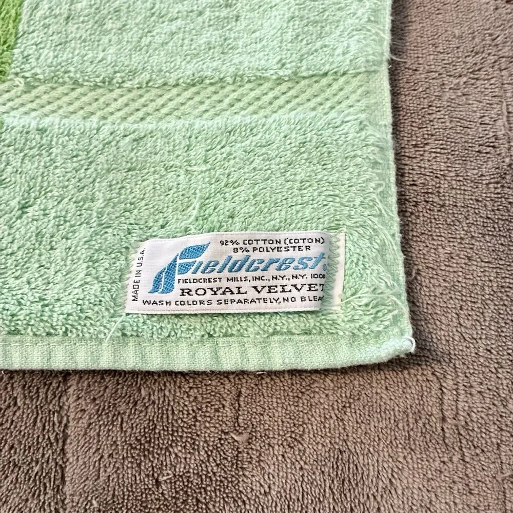 Vintage Fieldcrest Towel Set Green Stripe, 1 Bath, 2 Hand, 3 Pc Royal Velvet
